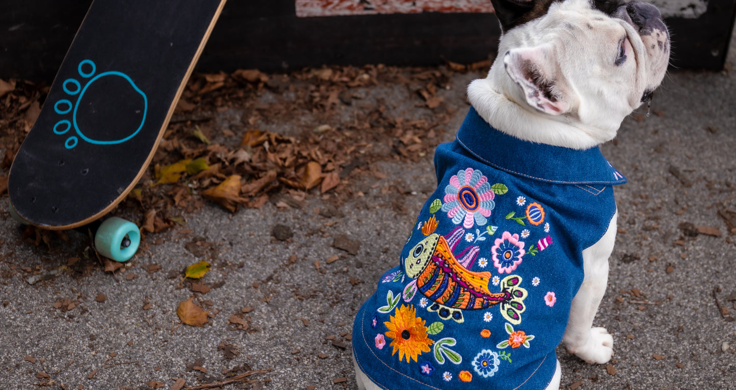 Dog Jacket - Denim with Embroidery