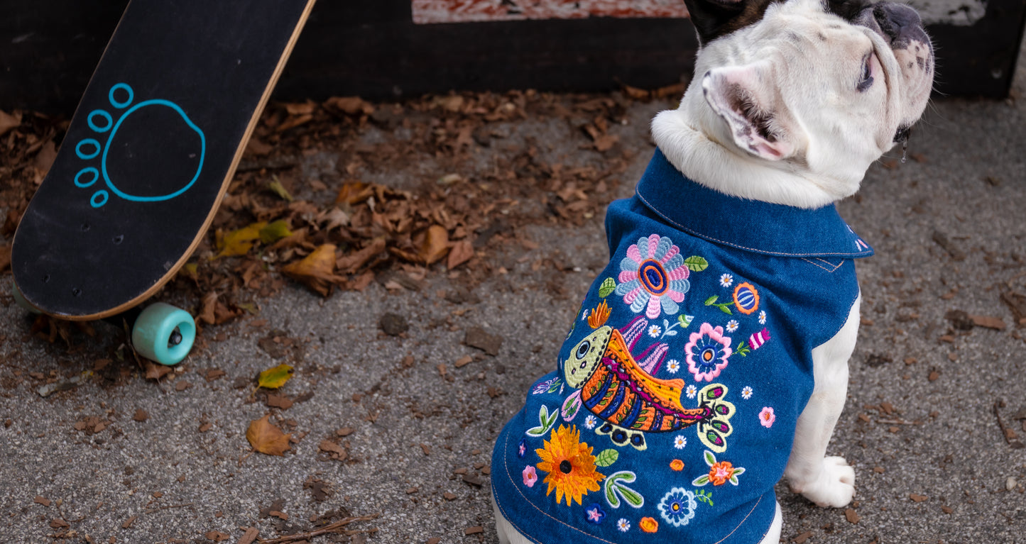 Dog Jacket - Denim with Embroidery